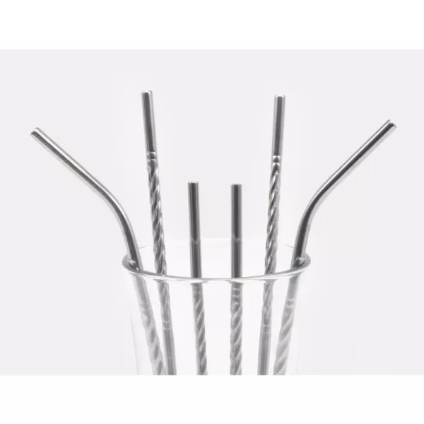 ExcelSteel 14 Pc Reusable Swirl Straw Set W/ 8 Long, 4 Short Straws W/ Cleaning Brushes