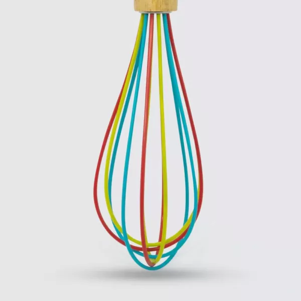 ExcelSteel 10 in. Silicone Tri-Color Whisk with Wooden Handle