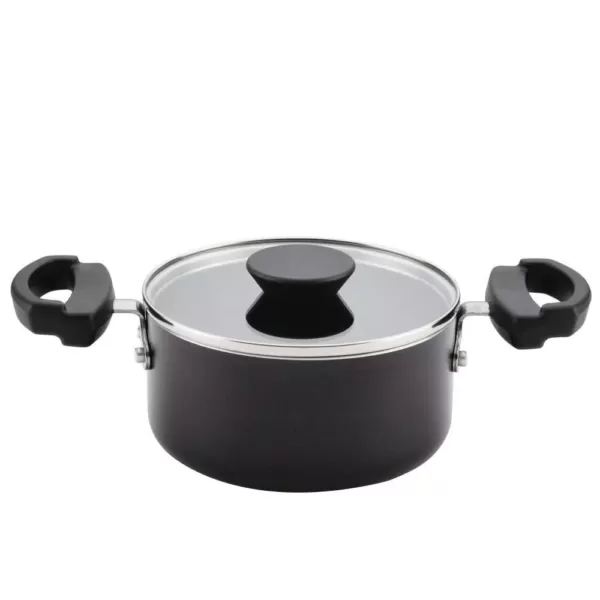 Farberware Neat Nest Space Saving 1.5 qt. Aluminum Nonstick Sauce Pot in Black with Glass Lid