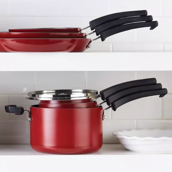 Farberware Neat Nest Space Saving 1 qt. Aluminum Nonstick Sauce Pan in Black with Glass Lid