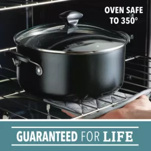 Farberware Dishwasher Safe 10.5 qt. Aluminum Nonstick Stock Pot in Black with Glass Lid