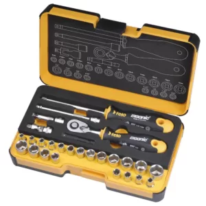 Felo R-GO 1/4 in. Stubby Ergonic Ratchet Multi-Tools Set MM and Inch (27-Piece)