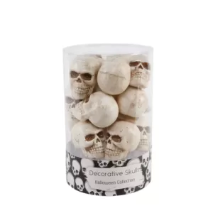 Flora Bunda 3 in. Halloween Mini Natural Plastic Skulls Fillers in PVC Gift Box (12-Pices Per Box)