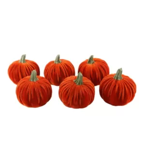 Flora Bunda 3 in. Fall Harvest Orange Velvet Pumpkins Set of 6 in PVC Gift Box