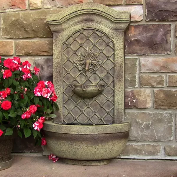Sunnydaze Decor Rosette Resin Florentine Stone Solar Outdoor Wall Fountain