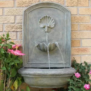 Sunnydaze Decor Seaside Resin French Limestone Solar Outdoor Wall Fountain with Battery Backup