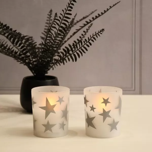 LUMABASE Silver Stars Battery Operated LED Candles (2-Count)