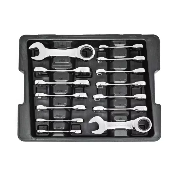 GEARWRENCH SAE/Metric Stubby Combination Ratcheting Wrench Set (14-Piece)