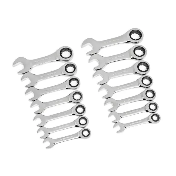 GEARWRENCH SAE/Metric Stubby Combination Ratcheting Wrench Set (14-Piece)