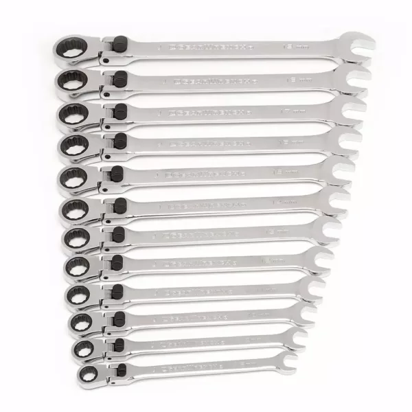 GEARWRENCH X-Large Flex-Head Ratcheting Combination Wrench Set with Roll (12-Piece)