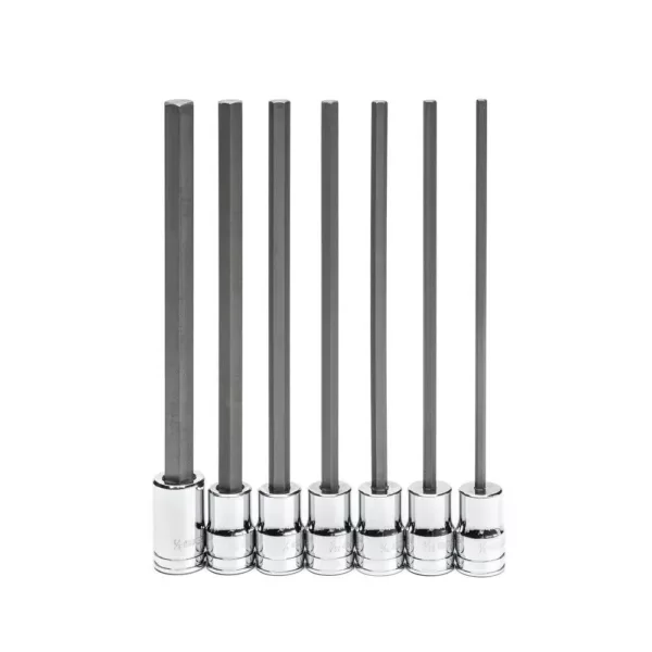 GEARWRENCH 3/8 in. Drive Long Length Hex Bit SAE Socket Set (7-Piece)