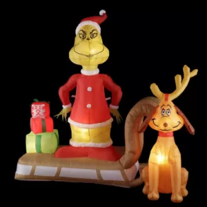 Gemmy 6 ft. Tall Airblown Inflatable Grinch and Max on Sled Scene