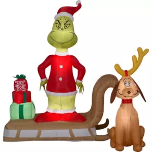 Gemmy 6 ft. Tall Airblown Inflatable Grinch and Max on Sled Scene