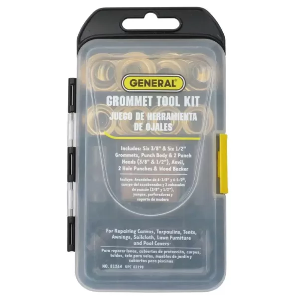 General Tools Brass Grommet Fastening Kit with Case, Includes (6) 1/2 in. and (6) 3/8 in. Grommets