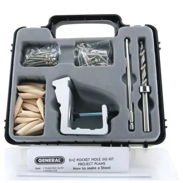 General Tools 76-Piece Aluminum Pocket Hole Jig Kit with Pocket Screws Dowels and Storage Case