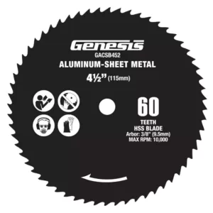 Genesis 4 1/2 in. 60-Teeth High Speed Steel Circular Saw Blade for Aluminum and Sheet Metal