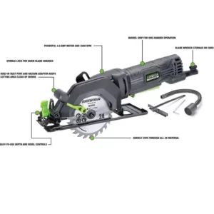 Genesis 4.0 Amp 4-1/2 in. Compact Circular Saw with 24T Blade, Rip Guide, Vacuum Adapter and Blade Wrench