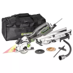 Genesis 5.8 Amp 3-1/2 in. Control Grip Plunge Compact Circular Saw Kit with Laser, Hose, 3 Blades, Rip Guide and Bag