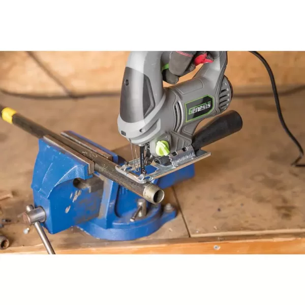 Genesis 5.0 Amp Variable Speed Jig Saw with Quick-Change, 4-Position Orbit, Adjustable Base, Rip Guide and Blades