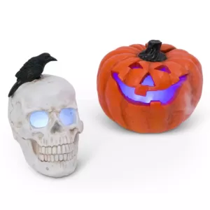Gerson 9.45 in. H Electric Smoking Vapor Jack-O-Lantern and Skull with Color Changing Effect (Set of 2)