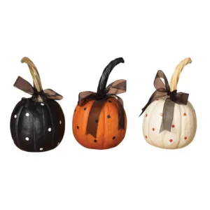 Gerson 8.7 in. H Polka Dot Halloween Pumpkins with Ribbon (Set of 3)