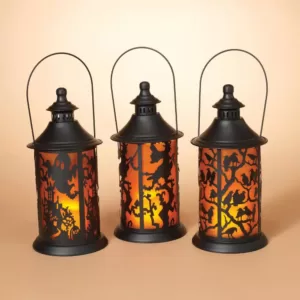 Gerson 14.17 in H Assorted Halloween Metal Themed Lanterns with LED Candle (Set of 3)