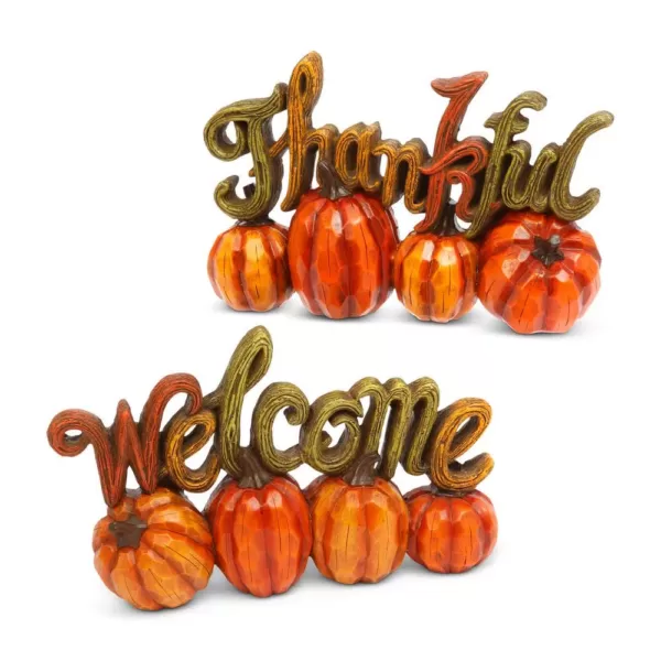 Gerson 6.89 in. H Resin Harvest Thanksgiving Pumpkin Tabletop Decor (Set of 2)