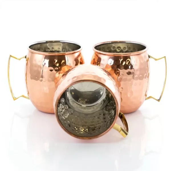 Gibson 18 oz. Copper Hammered Brass Muel Mugs (Set of 8)