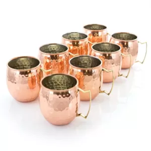 Gibson 18 oz. Copper Hammered Brass Muel Mugs (Set of 8)