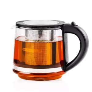 Ovente 3.4-Cup Black Glass Tea Kettle with Tea Infuser for Loose-Leaf Tea, Compatible with KG612S (FGK27B)