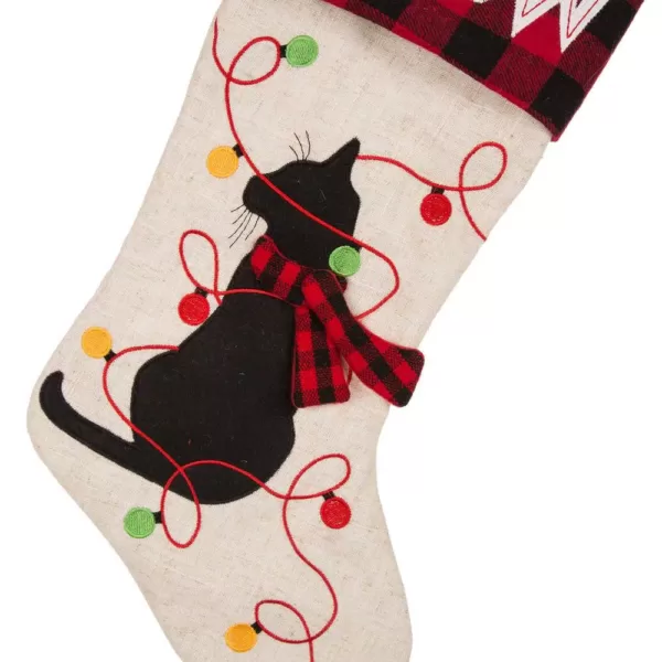 Glitzhome 21 in. Polyester LED Embroidered Linen Christmas Dog Stocking (2-Pack)