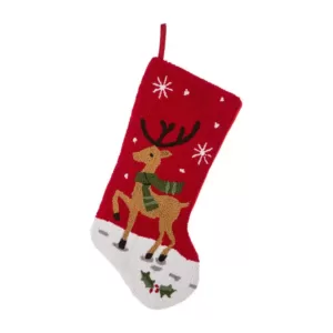 Glitzhome 20 in. H Polyester and Acrylic Reindeer Hooked Stocking (2-Pack)