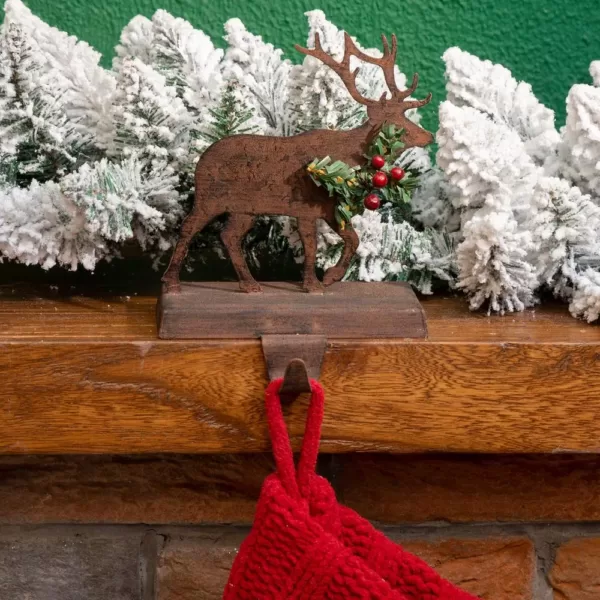 Glitzhome 6.50 in. H Wooden/Metal Reindeer Stocking Holder