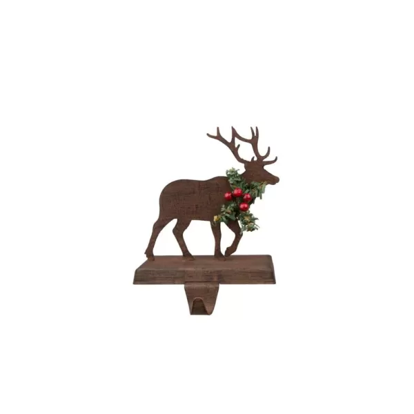 Glitzhome 6.50 in. H Wooden/Metal Reindeer Stocking Holder