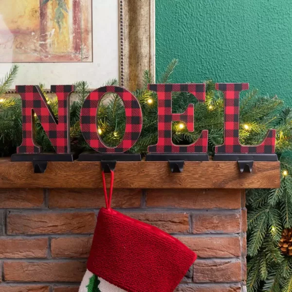 Glitzhome Wooden/Metal NOEL Christmas Stocking Holder (Set of 4)