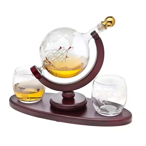 Godinger 28.74 oz. Globe Crystal Decanter and 2-Piece DOF Whiskey Glass Set