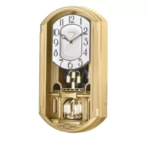 Bulova Golden Music 20 in. W x 11.5 in. H Pendulum Wall Clock with Multiple Song Selections