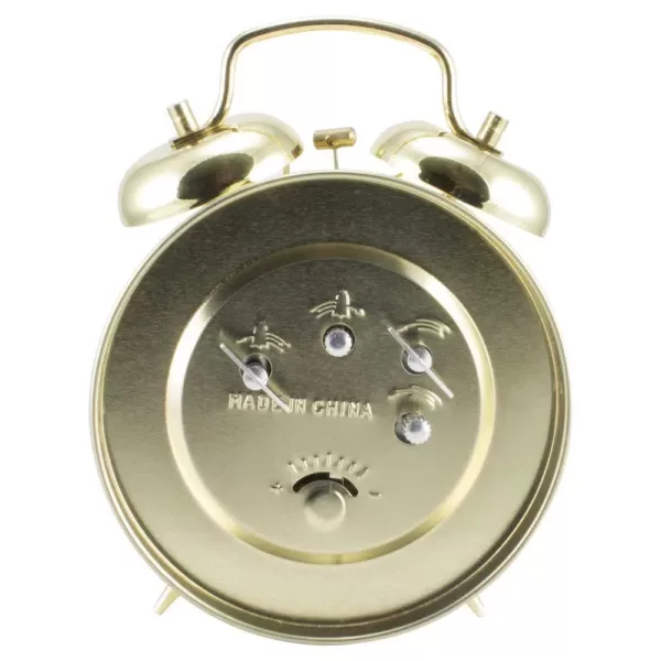 Equity by La Crosse Analog 4.5 in. Round Gold Metal Twin Bell Keywind Alarm Clock