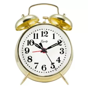 Equity by La Crosse Analog 4.5 in. Round Gold Metal Twin Bell Keywind Alarm Clock