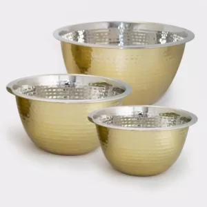 ExcelSteel 1.75 QT Professional Stainless-Steel Hammered Mixing Bowl with Gold Tone