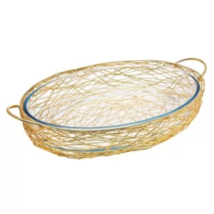 Godinger Nest Oval Gold Baker with Glass Insert