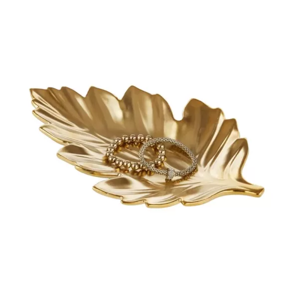 Home Decorators Collection Gold Ceramic Decorative Leaf Tray