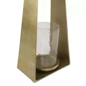 LITTON LANE Large Gold Candle Holder With Hurricane Glass