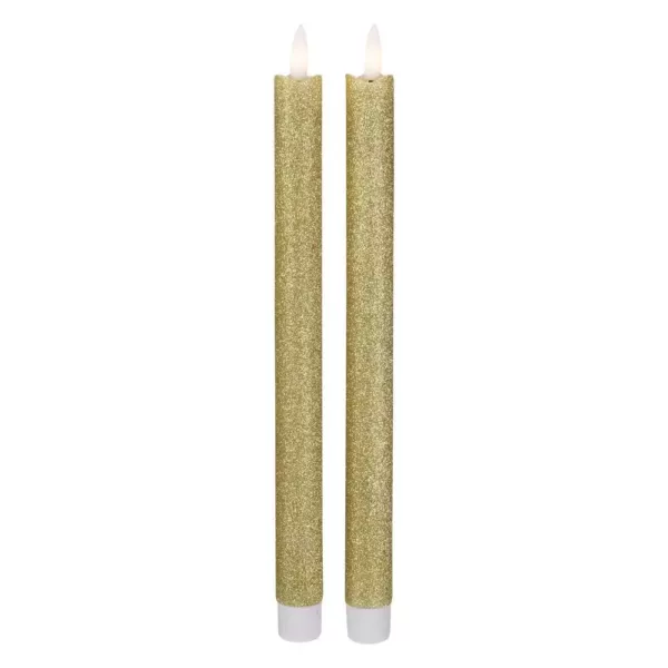 Northlight Set 2-Gold Glittered Flameless Taper Christmas Candles 12 in.