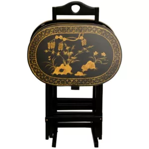 Oriental Furniture Oriental Furniture 17 in. x 11 in. Rosewood TV Tray in Antique Gold (4-Pack)