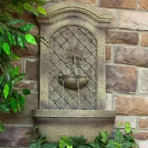 Sunnydaze Decor Rosette Leaf Florentine Stone Electric Powered Outdoor Wall Fountain
