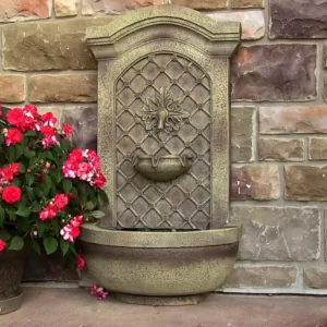Sunnydaze Decor Rosette Leaf Florentine Stone Electric Powered Outdoor Wall Fountain
