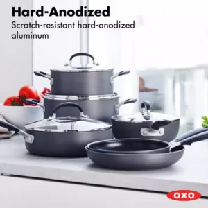 OXO Good Grips 10-Piece Hard-Anodized Aluminum Nonstick Cookware Set in Gray