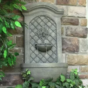 Sunnydaze Decor Rosette Leaf French Limestone Electric Powered Outdoor Wall Fountain