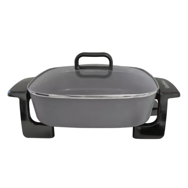 West Bend 12 in. Gray Immersible Square Electric Skillet with Grease Channel and Tilt Leg